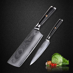 2pcs 5" Utiliy 7" Cleaver Kitchen Knives Set